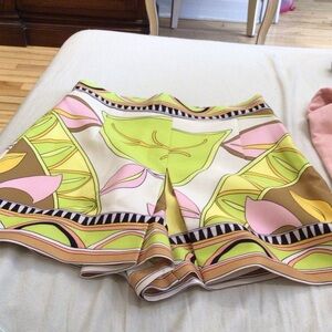 Pucci like, Zara High Waist Patterned Shorts - Green, Pink, Cream